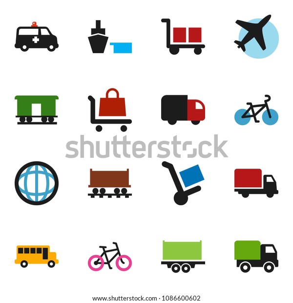 solid vector ixon set - school bus vector, world,\
bike, Railway carriage, plane, truck trailer, delivery, port,\
cargo, amkbulance car,\
trolley