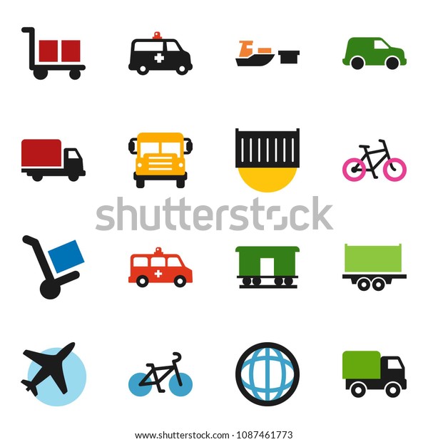 solid vector ixon set -\
school bus vector, world, bike, plane, truck trailer, sea\
container, delivery, car, port, cargo, Railway carriage,\
amkbulance, trolley