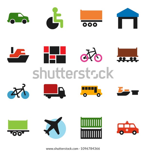 solid\
vector ixon set - school bus vector, bike, Railway carriage, plane,\
ship, truck trailer, sea container, delivery, car, port,\
consolidated cargo, warehouse, disabled,\
amkbulance