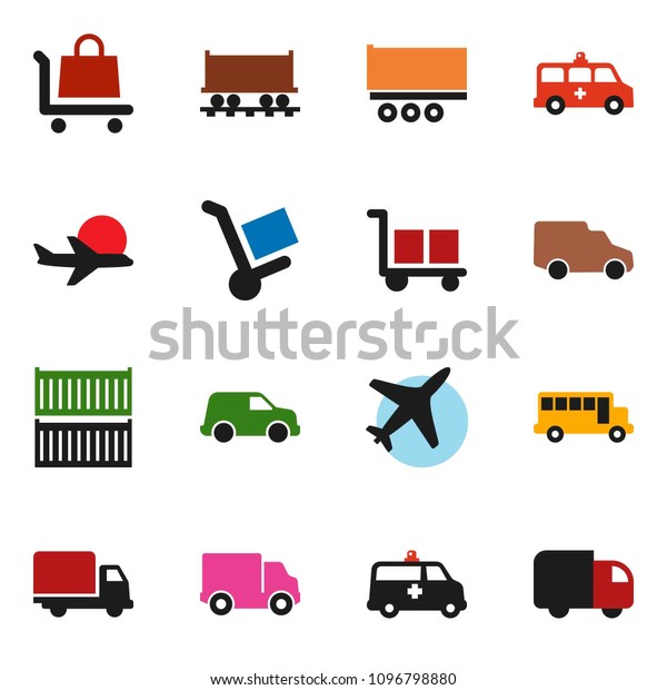 solid vector ixon set - school bus vector,\
Railway carriage, plane, truck trailer, sea container, delivery,\
car, cargo, amkbulance,\
trolley