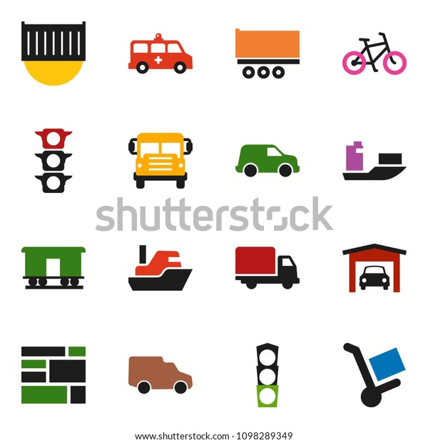 solid\
vector ixon set - school bus vector, bike, traffic light, ship,\
truck trailer, sea container, delivery, car, consolidated cargo,\
Railway carriage, amkbulance, garage,\
trolley