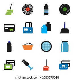 solid vector ixon set - scoop vector, foam basin, blender, sieve, jar, credit card, water bottle, disk