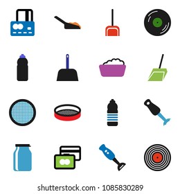 solid vector ixon set - scoop vector, foam basin, blender, sieve, jar, credit card, water bottle, disk