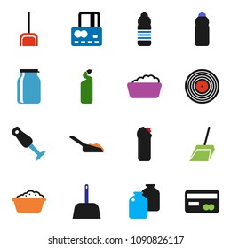solid vector ixon set - scoop vector, foam basin, cleaning agent, blender, jar, credit card, water bottle, disk