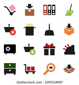 solid vector ixon set - scoop vector, pasta, archive, binder, safe, cargo, package, search, gift, cashbox, basket