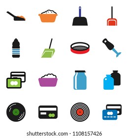 solid vector ixon set - scoop vector, foam basin, blender, sieve, jar, credit card, water bottle, disk