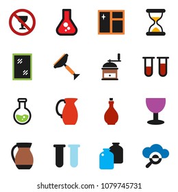 solid vector ixon set - scraper vector, window cleaning, oil, hand mill, jug, jar, flask, no alcohol sign, glass, vial, sand clock, cloud