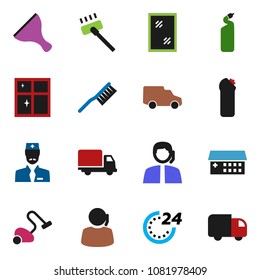 solid vector ixon set - scraper vector, vacuum cleaner, fetlock, window cleaning, agent, shining, support, delivery, car, hospital building, doctor, 24 hour