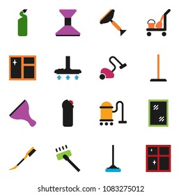 solid vector ixon set - scraper vector, cleaner trolley, vacuum, mop, car fetlock, window cleaning, agent, shining
