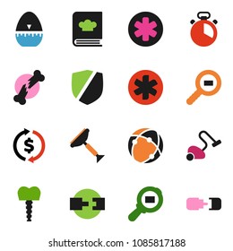solid vector ixon set - scraper vector, vacuum cleaner, cook timer, cookbook, exchange, protected, cargo search, ambulance star, broken bone, tooth implant, connection