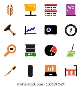 solid vector ixon set - scraper vector, scoop, car fetlock, cleaning agent, water closet, double boiler, compass, exam, graph, pie, laptop, safe, cereals, cargo search, network folder, crib