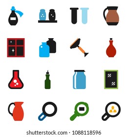 solid vector ixon set - scraper vector, window cleaning, shining, oil, spices, jug, jar, flask, cargo search, vial, potion, magnifier, client