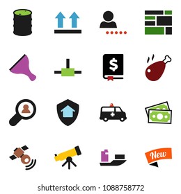 solid vector ixon set - scraper vector, chicken leg, telescope, annual report, money, ship, consolidated cargo, top sign, oil barrel, satellitie, amkbulance car, connect, login, client search, new