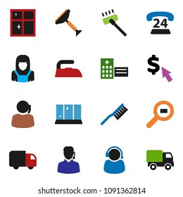 solid vector ixon set - scraper vector, vacuum cleaner, fetlock, iron, shining window, woman, dollar cursor, phone 24, support, cargo search, hospital building, delivery