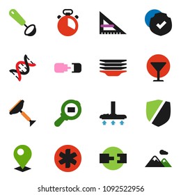solid vector ixon set - scraper vector, vacuum cleaner, plates, cook timer, ladle, corner ruler, glass, protected, cargo search, ambulance star, dna, connection, pin, mountain
