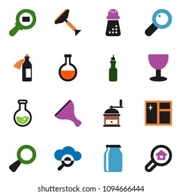 solid vector ixon set - scraper vector, window cleaning, hand mill, jar, oil, flask, glass, cargo search, magnifier, potion, cloud, estate