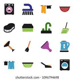 solid vector ixon set - scraper vector, broom, fetlock, scoop, sponge, drying clothes, water tap, kettle, colander, washer