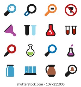 solid vector ixon set - scraper vector, shining window, jug, jar, magnifier, flask, no alcohol sign, cargo search, vial, client