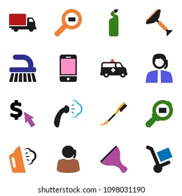 solid vector ixon set - scraper vector, fetlock, car, steaming, cleaning agent, dollar cursor, support, delivery, cargo search, mobile phone, amkbulance, trolley