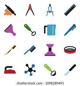 solid vector ixon set - scraper vector, fetlock, car, iron, measuring cup, whisk, ladle, rolling pin, sieve, ruler, drawing compass, pen, social media, scalpel