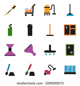 solid vector ixon set - scraper vector, cleaner trolley, vacuum, mop, car fetlock, window cleaning, toilet brush, agent, shining
