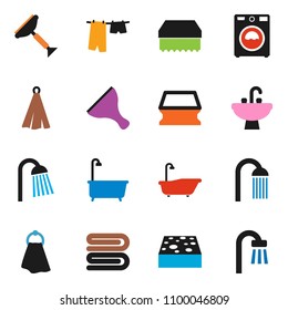 solid vector ixon set - scraper vector, sponge, towel, bath, drying clothes, washer, shower, sink