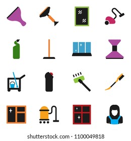solid vector ixon set - scraper vector, cleaner trolley, vacuum, mop, car fetlock, window cleaning, agent, shining, woman
