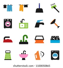 solid vector ixon set - scraper vector, water tap, vacuum cleaner, scoop, sponge, iron, steaming, drying clothes, sink, grater, washer