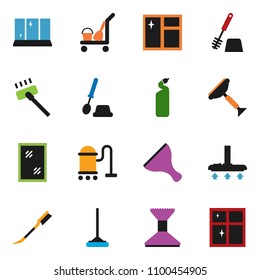 solid vector ixon set - scraper vector, cleaner trolley, vacuum, mop, car fetlock, window cleaning, toilet brush, agent, shining