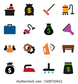 solid vector ixon set - scraper vector, vacuum cleaner, rake, iron, steaming, student, money bag, case, group, gear, bench