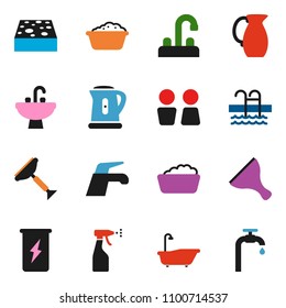 solid vector ixon set - scraper vector, water tap, sponge, bath, foam basin, sprayer, closet, sink, kettle, jug, enegry drink, pool, supply