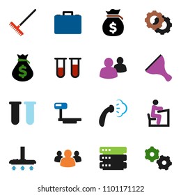 solid vector ixon set - scraper vector, vacuum cleaner, rake, steaming, student, money bag, case, big scales, group, vial, data, gear