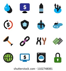 solid vector ixon set - scraper vector, water drop, exchange, monitor dollar, bottle, route, internet, pills blister, chromosomes, chain, arrow, pond, washer, home protect, lock