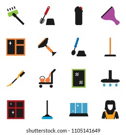 solid vector ixon set - scraper vector, cleaner trolley, vacuum, mop, car fetlock, window cleaning, toilet brush, agent, shining, woman