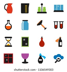 solid vector ixon set - scraper vector, window cleaning, shining, oil, measuring cup, spices, jug, jar, glass, flask, vial, sand clock, potion, cloud