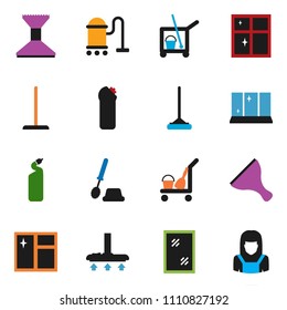solid vector ixon set - scraper vector, cleaner trolley, vacuum, mop, car fetlock, window cleaning, toilet brush, agent, shining, woman
