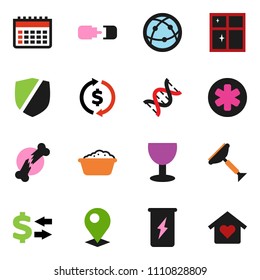 solid vector ixon set - scraper vector, foam basin, shining window, exchange, enegry drink, calendar, glass, protected, internet, ambulance star, dna, broken bone, connection, pin, love home