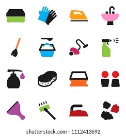 solid vector ixon set - scraper vector, broom, vacuum cleaner, sponge, iron, washing powder, liquid soap, sprayer, rubber glove, water closet, sink, garbage pile
