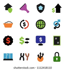 solid vector ixon set - scraper vector, window cleaning, foam basin, shining, exchange, dollar growth, medal, monitor, internet, gender sign, chromosomes, route arrow, home protect, lock