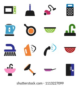solid vector ixon set - scraper vector, vacuum cleaner, fetlock, scoop, steaming, sink, water tap, pan, kettle, colander, grater, microwave oven, fridge