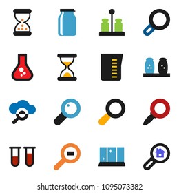 solid vector ixon set - shining window vector, measuring cup, spices, jar, magnbvifier, flask, cargo search, vial, sand clock, cloud glass, estate