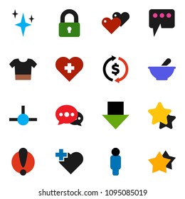 solid vector ixon set - shining vector, exchange, man, arrow down, heart cross, attention, mortar, connect, message, lock, star, clothes