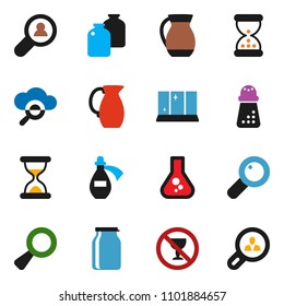 solid vector ixon set - shining window vector, hand mill, jug, jar, flask, no alcohol sign, magnifier, sand clock, potion, cloud glass, client search