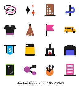 solid vector ixon set - shining vector, window cleaning, towel, cutting board, school bus, flag, dollar, t shirt, hoop, route, share, arrow, barn, fireplace, building