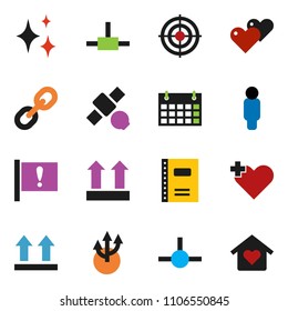 solid vector ixon set - shining vector, copybook, man, target, calendar, attention, satellite, top sign, link, heart, cross, connect, route arrow, love home