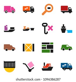 solid vector ixon set - ship vector, sea container, delivery, car, port, wood box, consolidated cargo, no hook, search, relocation truck