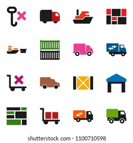 solid vector ixon set - ship vector, sea container, delivery, car, port, wood box, consolidated cargo, no trolley, hook, warehouse, relocation truck