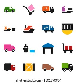 solid vector ixon set - ship vector, sea container, delivery, car, port, wood box, cargo, warehouse, relocation truck