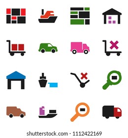 solid vector ixon set - ship vector, delivery, car, port, consolidated cargo, no trolley, warehouse, search