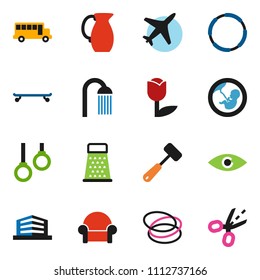 solid vector ixon set - shower vector, meat hammer, grater, jug, school bus, skateboard, hoop, gymnast rings, plane, tulip, eye, pregnancy, office building, cushioned furniture, coupon